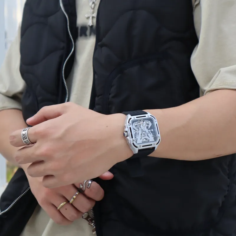 FAIRWHALE Pioneer Collection Men's Watch Automatic Mechanical Movement Silicone Strap Watch Unisex Gray Dial-3