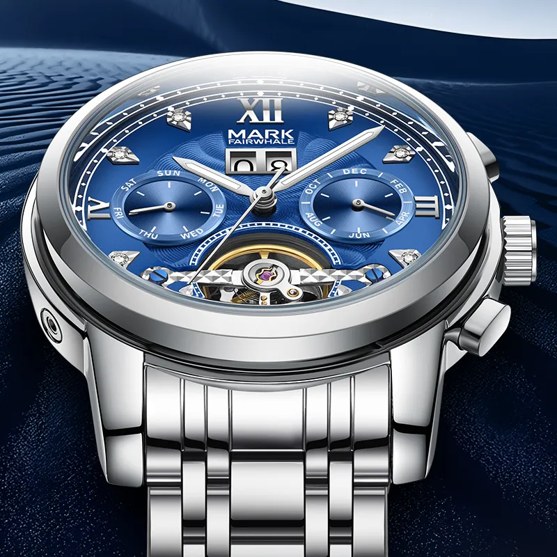 FAIRWHALE Automatic Mechanical Movement Metal Strap Watch Men's Watches White Dial-6