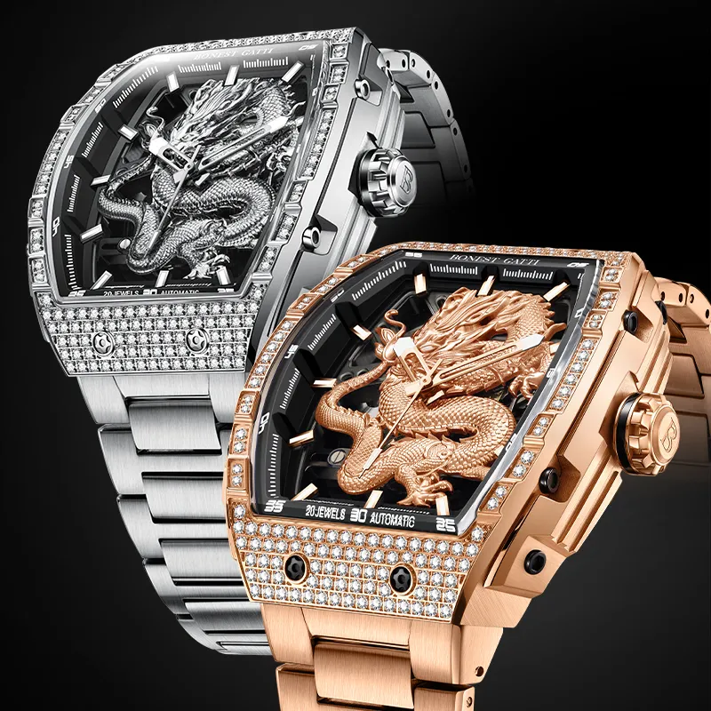 BONEST GATTI Automatic Mechanical Movement Rubber Strap Men's Watches Cut Out Dial-31