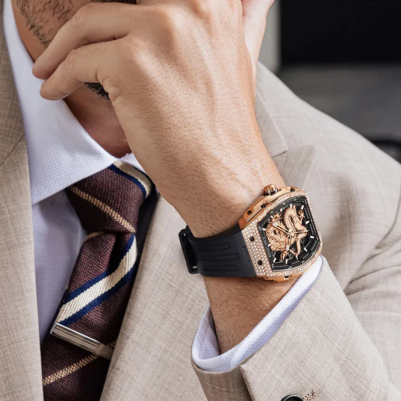 BONEST GATTI Automatic Mechanical Movement Rubber Strap Men's Watches Cut Out Dial-12