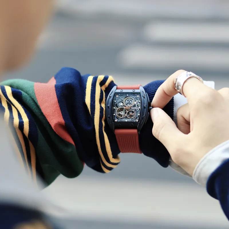 FAIRWHALE Pioneer Collection Men's Watch Automatic Mechanical Movement Silicone Strap Watch Men's Watches Cut Out Dial-13