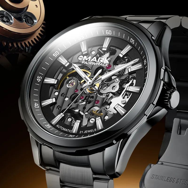 FAIRWHALE Automatic Mechanical Movement Watch Unisex Black Dial-6