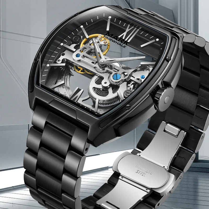 FAIRWHALE Automatic Mechanical Movement Metal Strap Watch Men's Watches White Dial-5