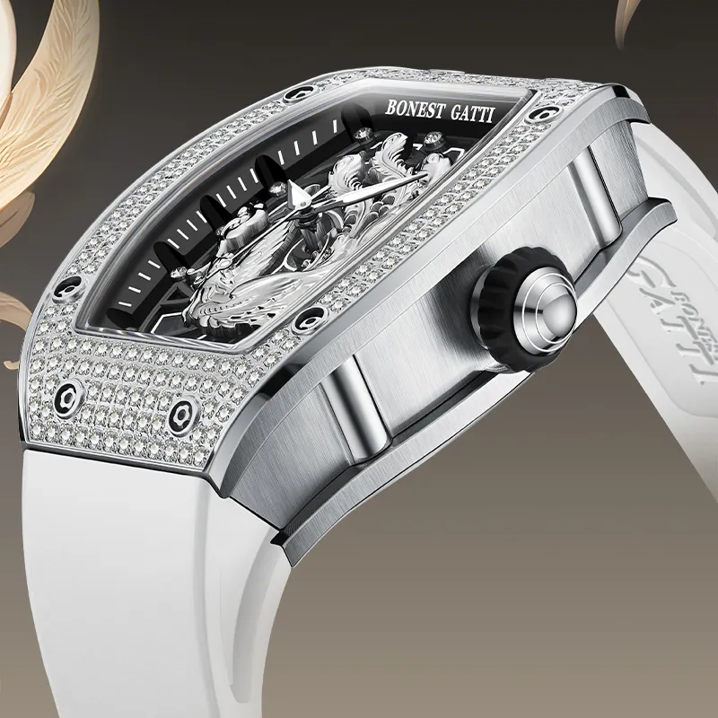 BONEST GATTI Automatic Mechanical Movement Rubber Strap Women's Watch Black Dial-4