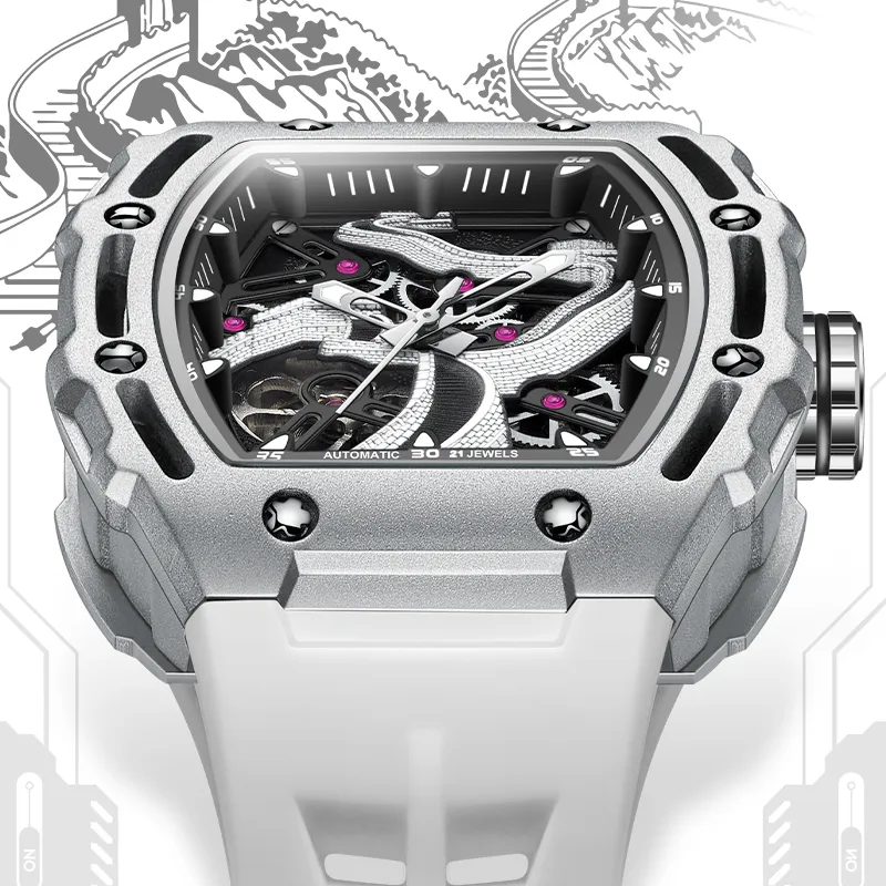 FAIRWHALE Automatic Mechanical Movement Silicone Strap Watch Men's Watches Black Dial-3