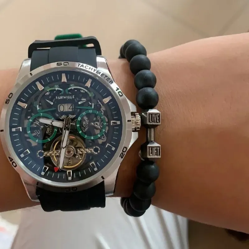 FAIRWHALE Pioneer Collection Automatic Mechanical Movement Rubber Strap Watch Men's Watches Silver Dial-5