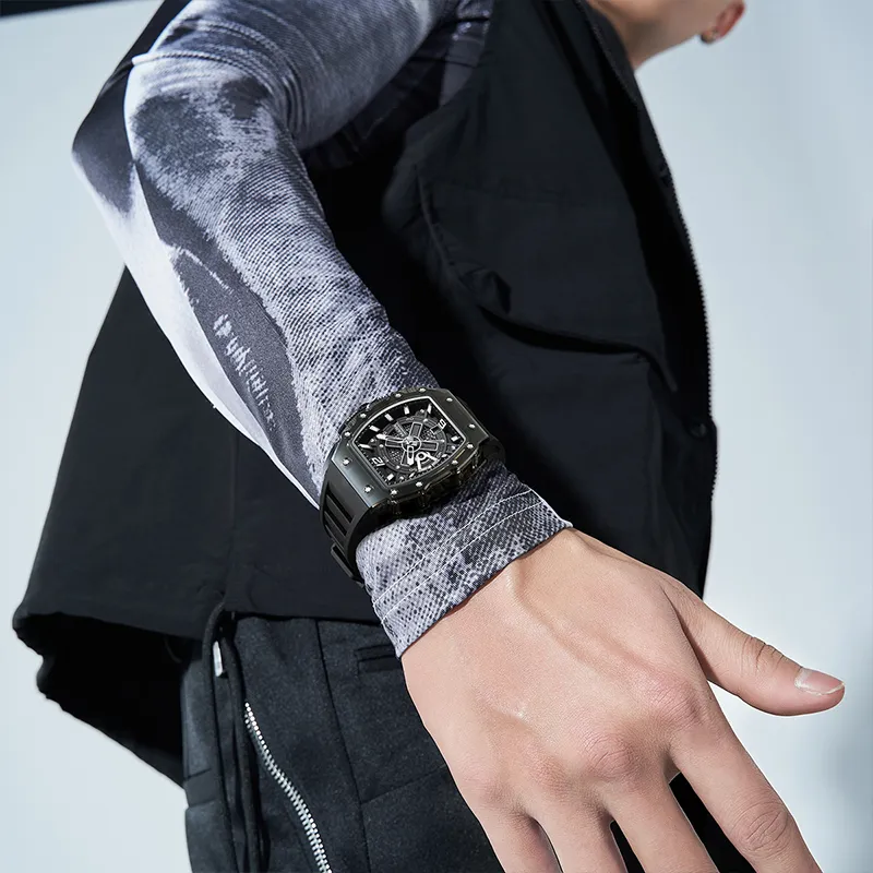 FAIRWHALE Automatic Mechanical Movement Silicone Strap Watch Men's Watches Black Dial-3