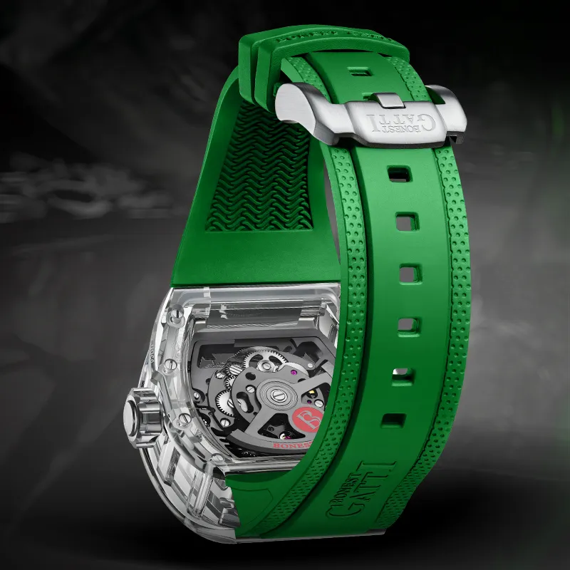 BONEST GATTI Automatic Mechanical Movement Rubber Strap Watch Men's Watches Black Dial-6