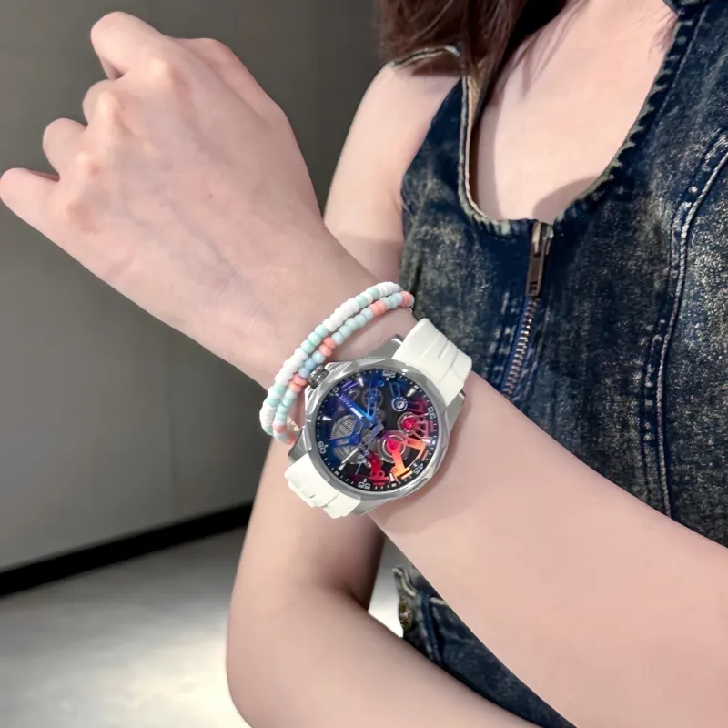 FAIRWHALE Starlight Collection Men's Watch Automatic Mechanical Movement Silicone Strap Watch Men's Watches Black Dial-2