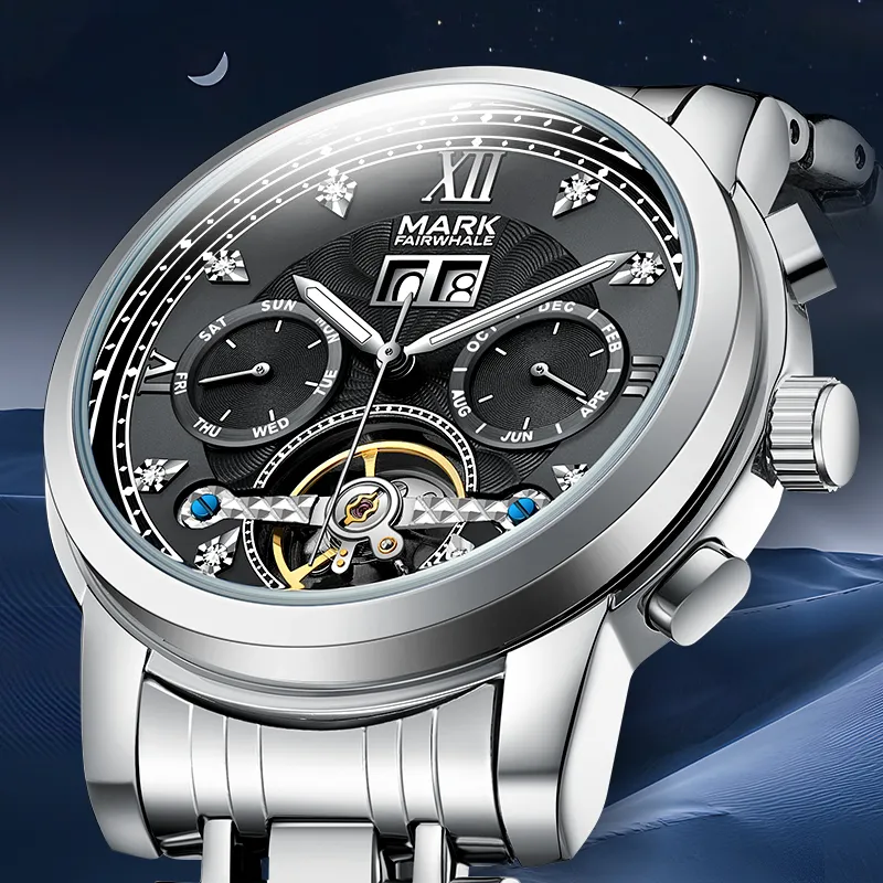 FAIRWHALE Automatic Mechanical Movement Metal Strap Watch Men's Watches White Dial-8
