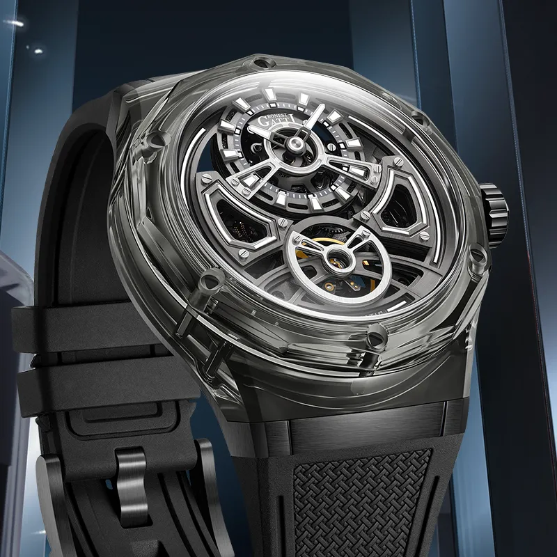 BONEST GATTI Automatic Mechanical Movement Rubber Strap Watch Men's Watches Black Dial-2