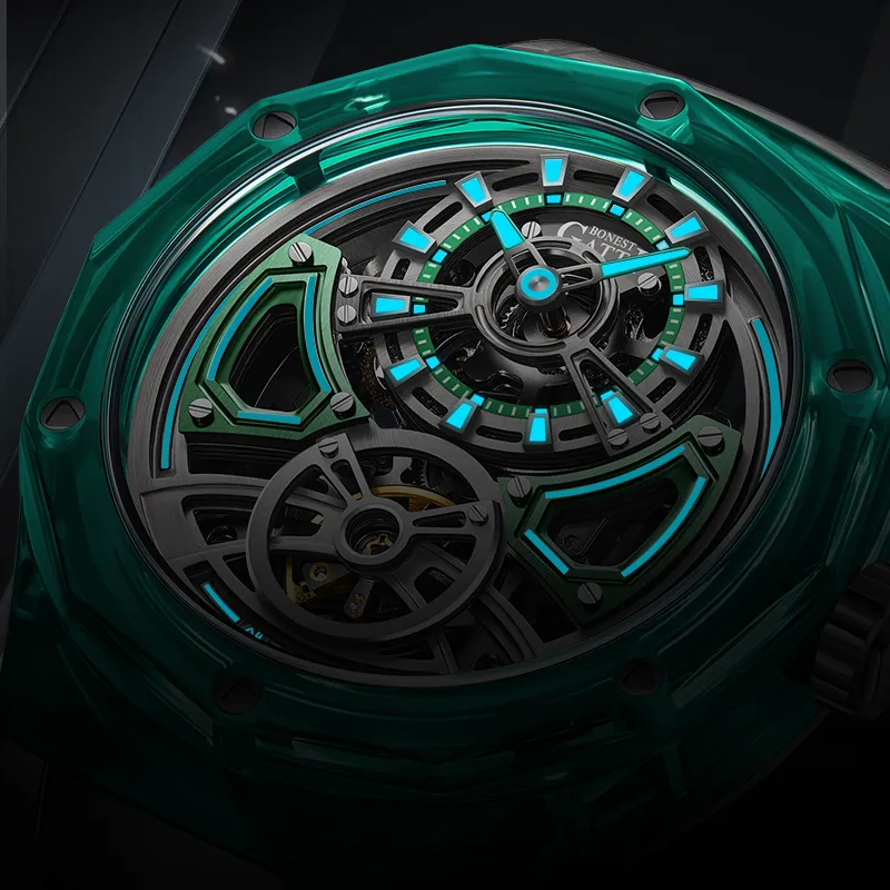 BONEST GATTI Automatic Mechanical Movement Rubber Strap Watch Men's Watches Black Dial-10