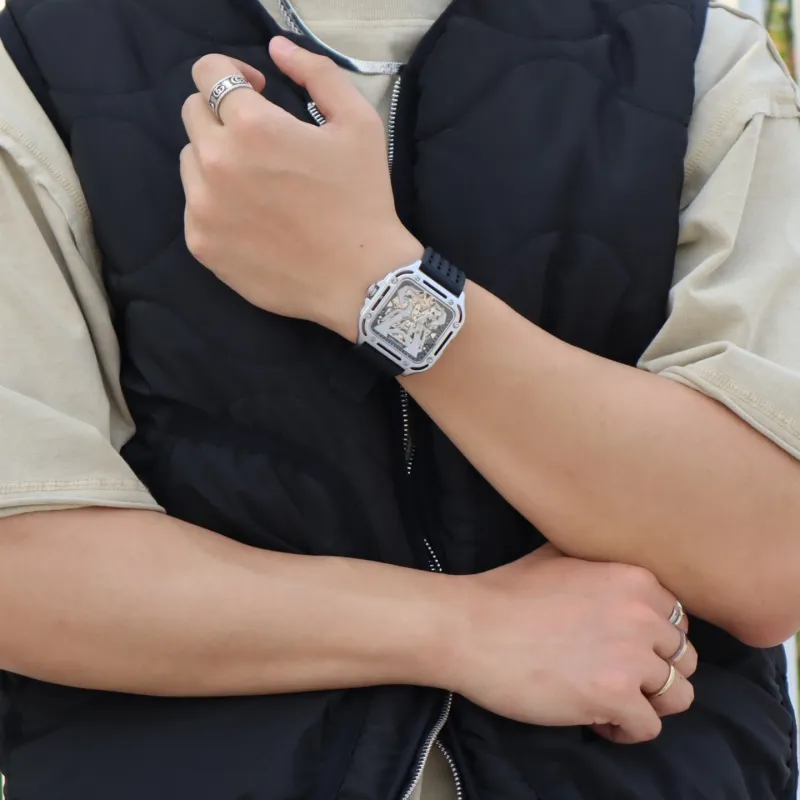 FAIRWHALE Pioneer Collection Men's Watch Automatic Mechanical Movement Silicone Strap Watch Unisex Gray Dial-4
