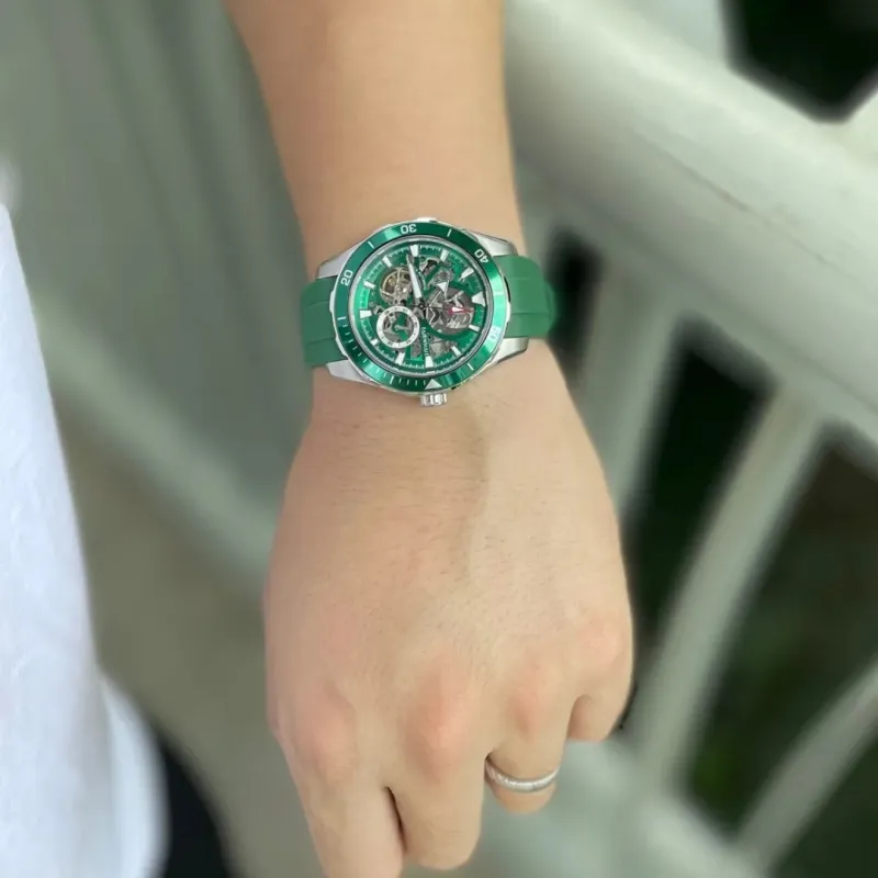 FAIRWHALE Starlight Collection Automatic Mechanical Movement Silicone Strap Watch Men's Watches Green Dial-1