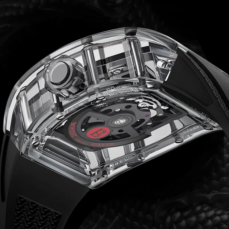 BONEST GATTI Automatic Mechanical Movement Rubber Strap Watch Men's Watches Black Dial-11