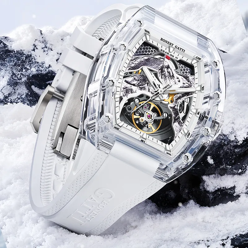 BONEST GATTI Automatic Mechanical Movement Rubber Strap Watch Unisex White Dial-4
