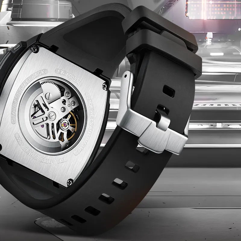 FAIRWHALE Automatic Mechanical Movement Rubber Strap Watch Men's Watches White Dial-8