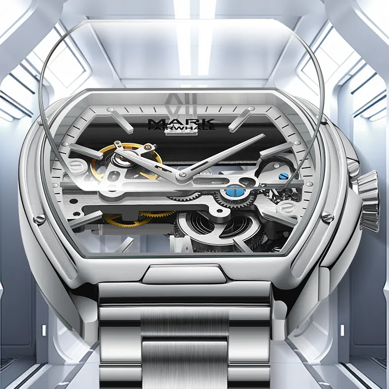 FAIRWHALE Automatic Mechanical Movement Metal Strap Watch Men's Watches White Dial-16