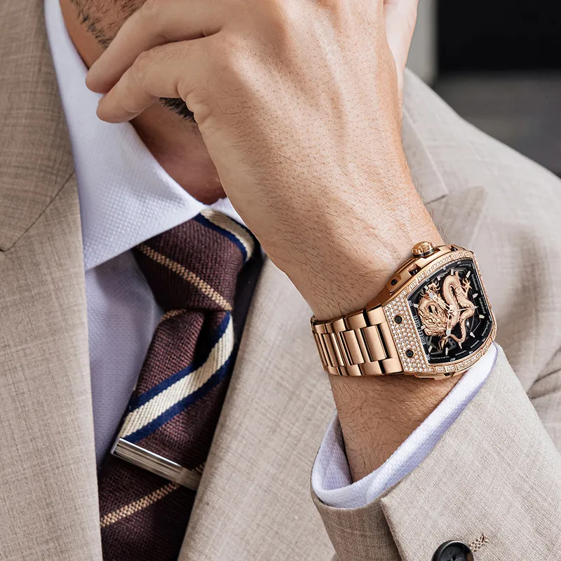 BONEST GATTI Automatic Mechanical Movement Rubber Strap Men's Watches Cut Out Dial-30