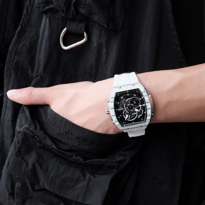 FAIRWHALE Pioneer Collection Automatic Mechanical Movement Silicone Strap Watch Men's Watches Cut Out Dial-2