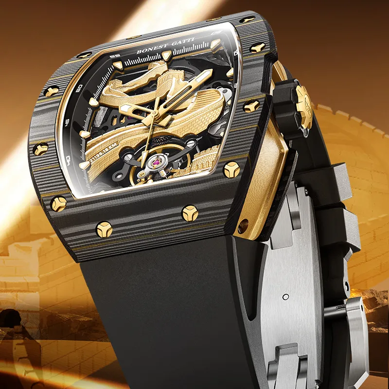 BONEST GATTI Automatic Mechanical Movement Watch Men's Watches Cut Out Dial-7