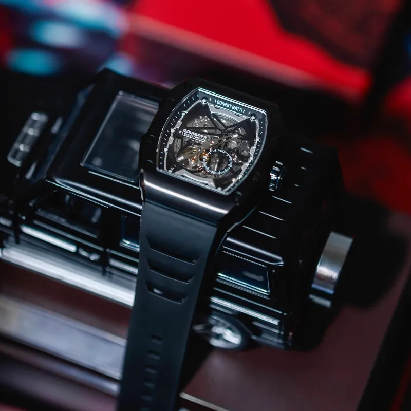 BONEST GATTI Phantom Speed Collection Mini Barrel Watch Mechanical Movement Rubber Strap Watch Unisex White Dial-10