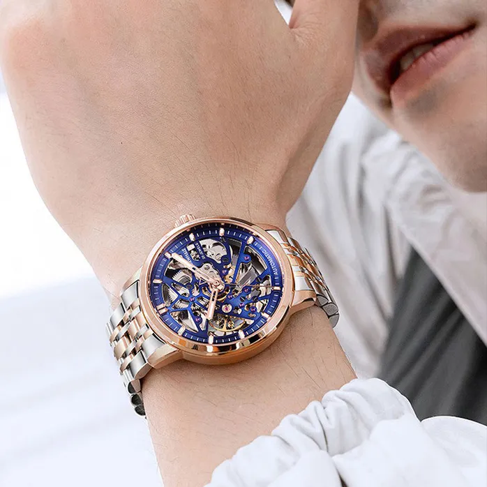 FAIRWHALE Pioneer Collection Automatic Mechanical Movement Stainless Steel Watchband Watch Men's Watches Cut Out Dial-2