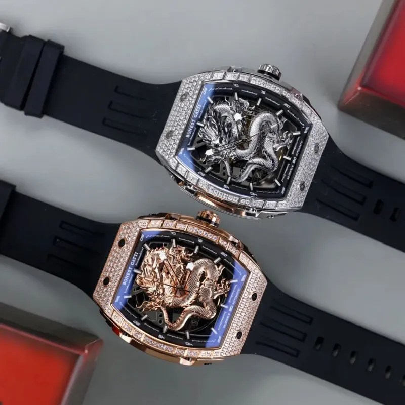 BONEST GATTI Automatic Mechanical Movement Rubber Strap Men's Watches Cut Out Dial-15