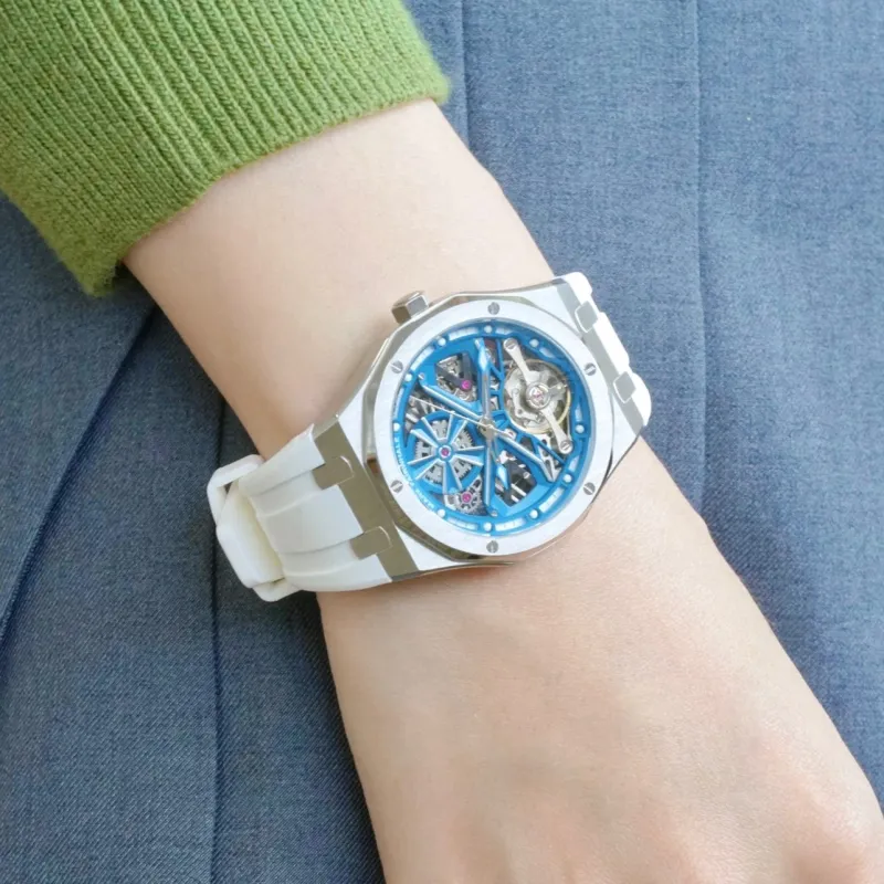 FAIRWHALE Pioneer Collection Men's Watch Automatic Mechanical Movement Rubber Strap Watch Men's Watches Blue Dial-2