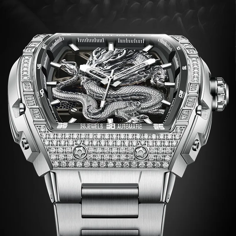 BONEST GATTI Automatic Mechanical Movement Rubber Strap Men's Watches Cut Out Dial-24