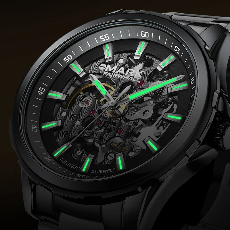 FAIRWHALE Automatic Mechanical Movement Watch Unisex Black Dial-8