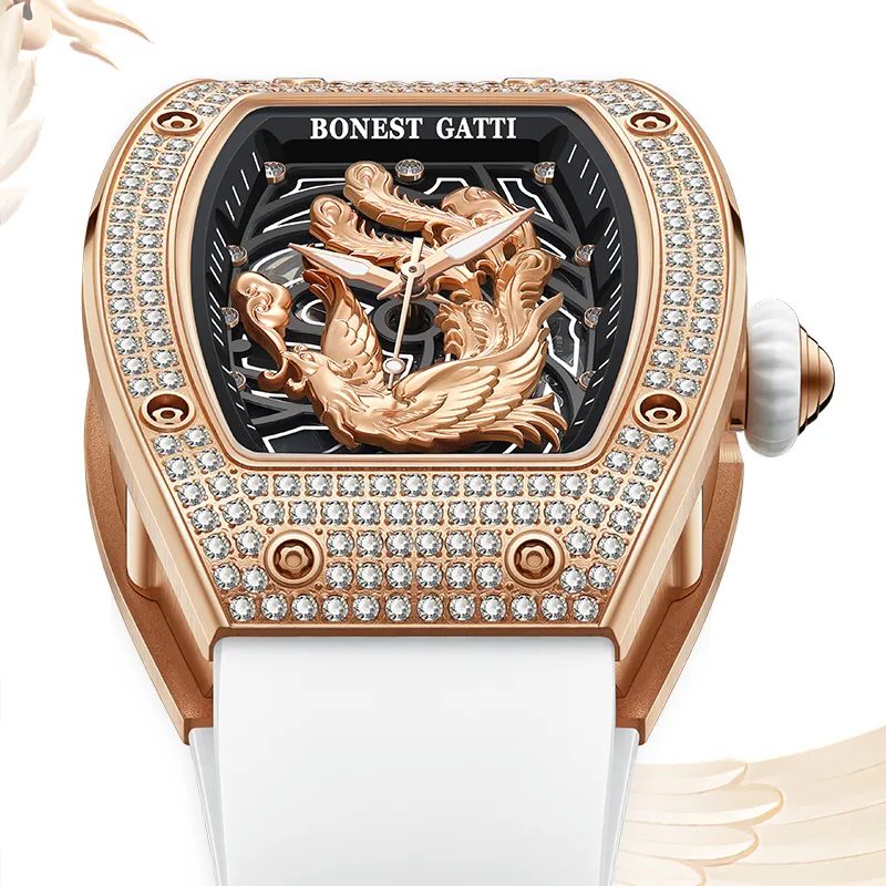 BONEST GATTI Automatic Mechanical Movement Rubber Strap Women's Watch Black Dial-2