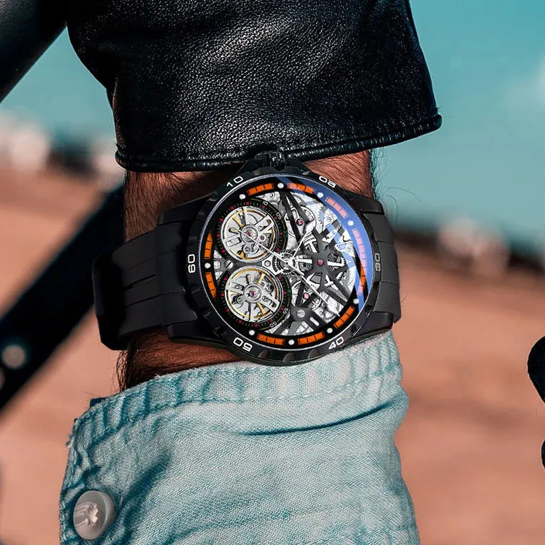 FAIRWHALE Automatic Mechanical Movement Rubber Strap Watch Unisex Cut Out Dial-3