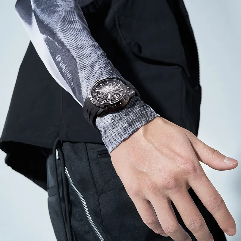 FAIRWHALE Mechanical Movement Silicone Strap Watch Men's Watches Black Dial-2