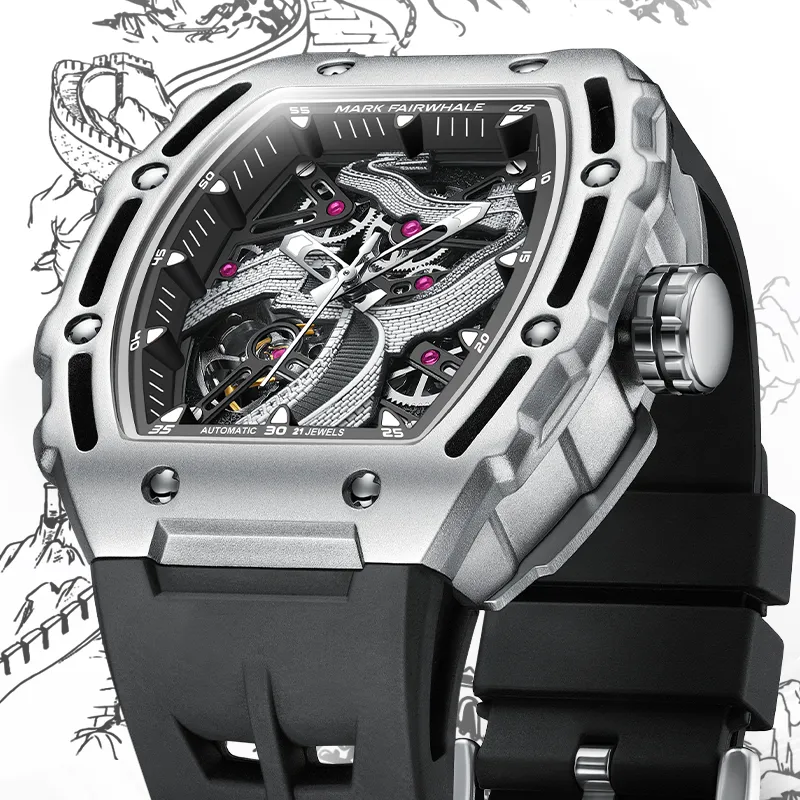 FAIRWHALE Automatic Mechanical Movement Silicone Strap Watch Men's Watches Black Dial-6