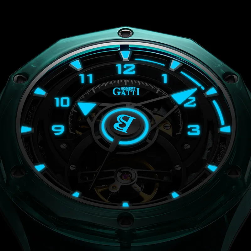 BONEST GATTI Automatic Mechanical Movement Rubber Strap Watch Men's Watches Black Dial-12