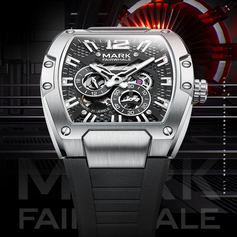 FAIRWHALE Automatic Mechanical Movement Silicone Strap Watch Unisex Black Dial-3