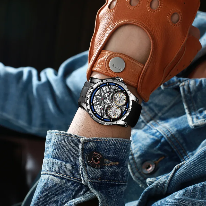 FAIRWHALE Automatic Mechanical Movement Rubber Strap Watch Unisex Cut Out Dial-6