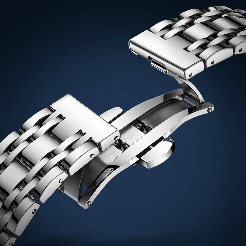 FAIRWHALE Automatic Mechanical Movement Metal Strap Watch Men's Watches White Dial-3
