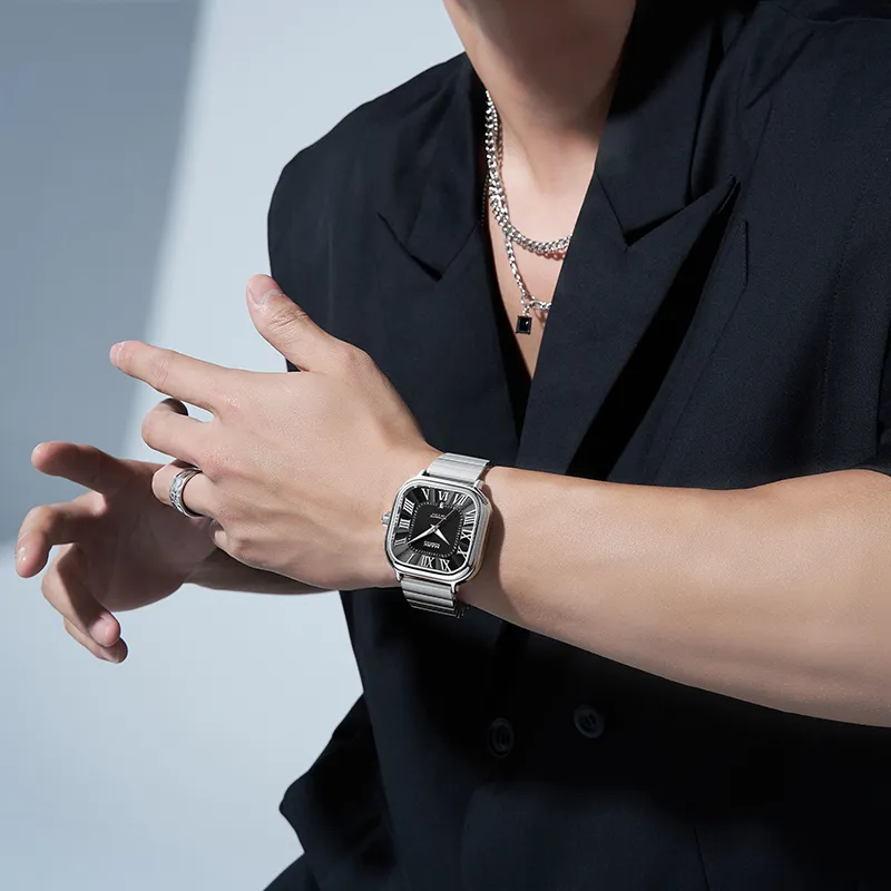 FAIRWHALE Automatic Mechanical Movement Metal Strap Watch Men's Watches White Dial-3