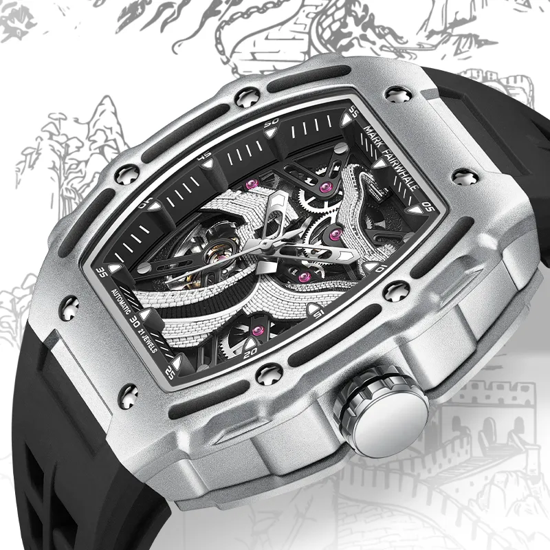 FAIRWHALE Automatic Mechanical Movement Silicone Strap Watch Men's Watches Black Dial-7