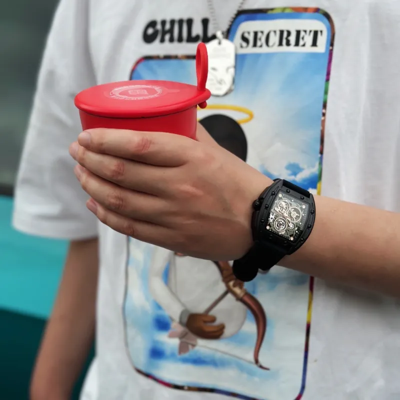 FAIRWHALE Pioneer Collection Black Men's Watch Automatic Mechanical Movement Silicone Strap Watch Unisex Cut Out Dial-20