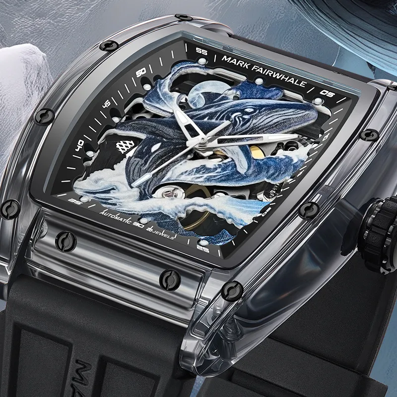 FAIRWHALE Shan Hai Jing Series Automatic Mechanical Movement Rubber Strap Watch Men's Watches Blue Dial-3
