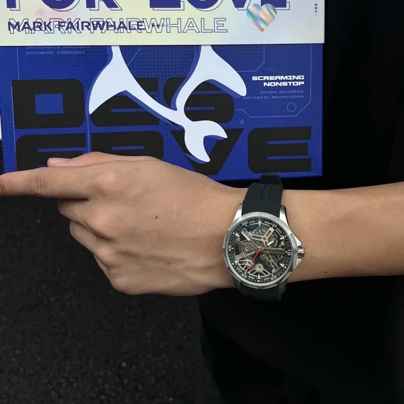 FAIRWHALE Starlight Collection Men's Watch Automatic Mechanical Movement Silicone Strap Watch Men's Watches Black Dial-7