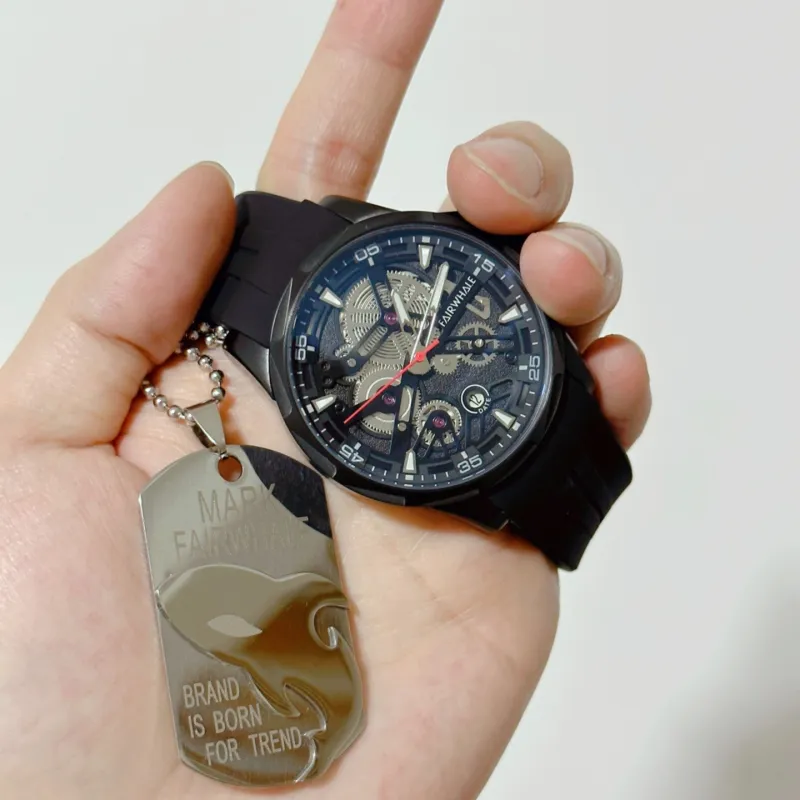 FAIRWHALE Starlight Collection Men's Watch Automatic Mechanical Movement Silicone Strap Watch Men's Watches Black Dial-9