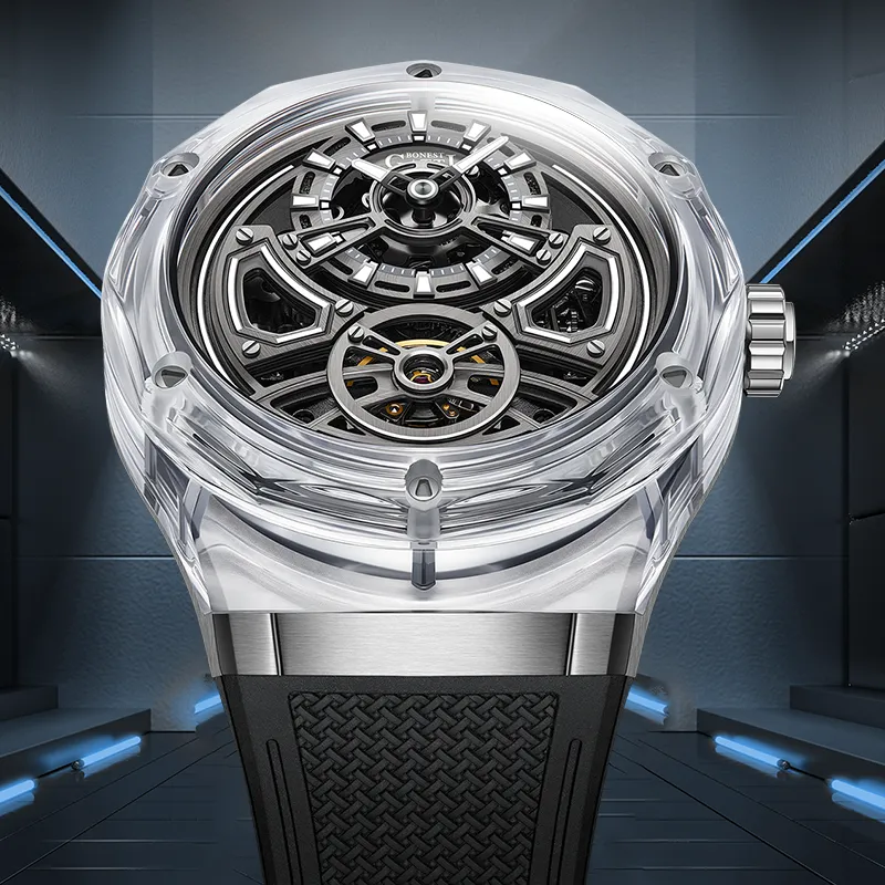 BONEST GATTI Automatic Mechanical Movement Rubber Strap Watch Men's Watches Black Dial-7