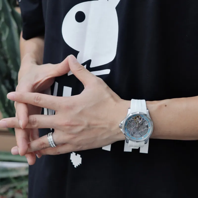 FAIRWHALE Pioneer Collection Watch Automatic Mechanical Movement Silicone Strap Watch Men's Watches Cut Out Dial-14