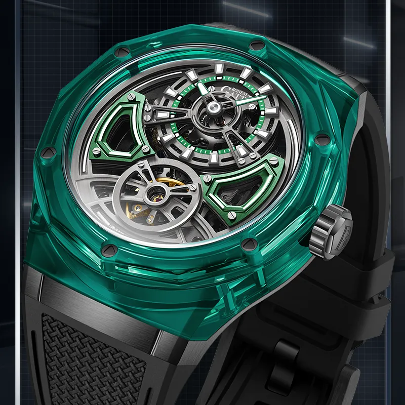 BONEST GATTI Automatic Mechanical Movement Rubber Strap Watch Men's Watches Black Dial-9