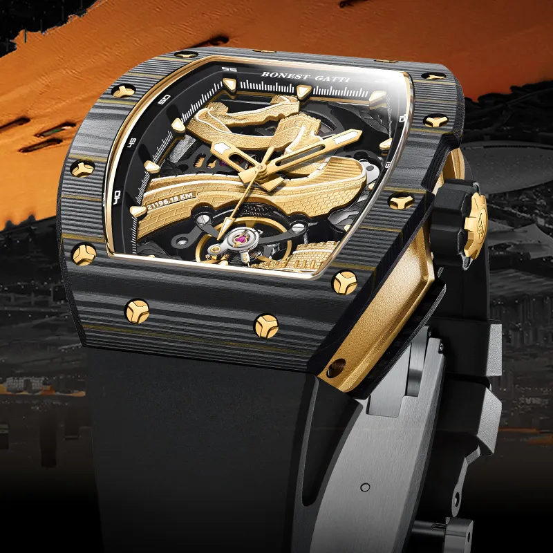 BONEST GATTI Automatic Mechanical Movement Watch Men's Watches Cut Out Dial-10