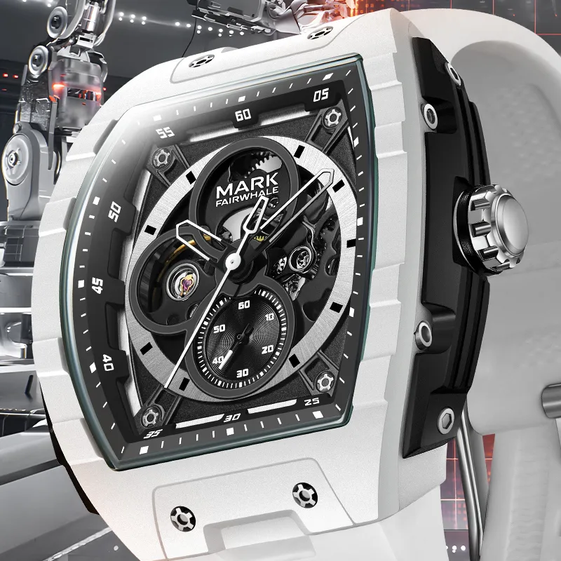 FAIRWHALE Automatic Mechanical Movement Rubber Strap Watch Men's Watches White Dial-2